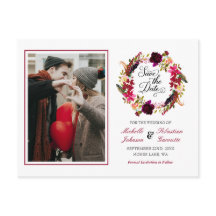 Burgundy Marsala Rustic Foto Floral Save the Date