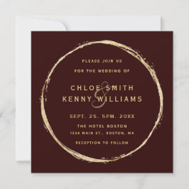 Burgundy Marsala Rustic Gold Circle Wedding Square Einladung