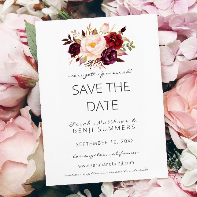 Burgundy Marsala Save the Date oder Weiß ändern Einladung (Von Creator hochgeladen)