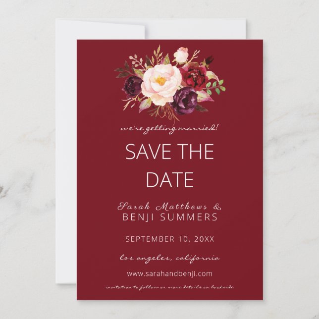 Burgundy Marsala Save the Date Red ändern Einladung (Vorderseite)