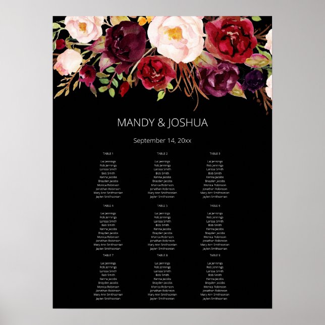Burgundy Marsala Seekarte - 9 Schwarz Poster (Vorne)