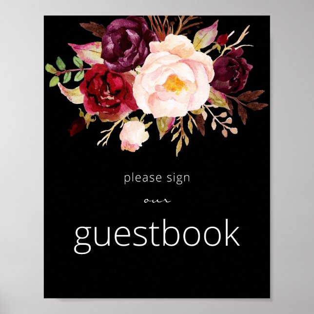 Burgundy Marsala Sign Gäestbook Poster Black (Vorne)