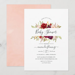 Burgundy - Marsala und Blush Floral Baby Dusche Einladung