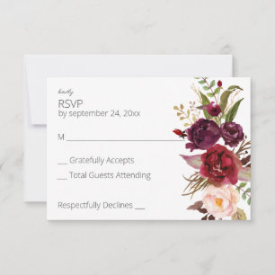 Burgundy Marsala und Rosa Flora ni Mahlzeiten - Ro RSVP Karte