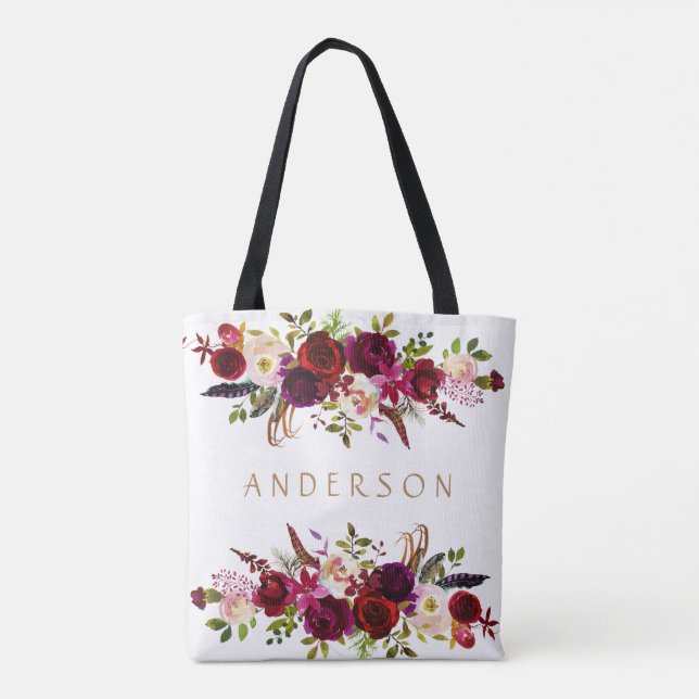 Burgundy Marsala Wasserfarbe Bohemisch Tasche (Rückseite)
