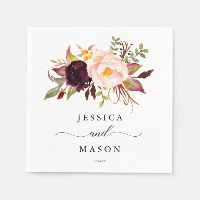 Burgundy Marsala Wedding Napkin Cocktail Napkin Serviette (Vorderseite)