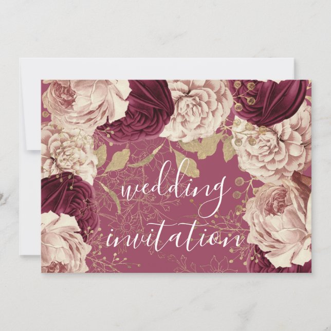 Burgundy Marsala Wedding Rose Roses Roses Floral Einladung (Vorderseite)