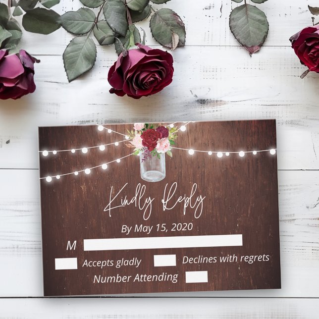 Burgundy Mason Jar Holzstring Lights Budget UAWG Mitteilungskarte (Von Creator hochgeladen)