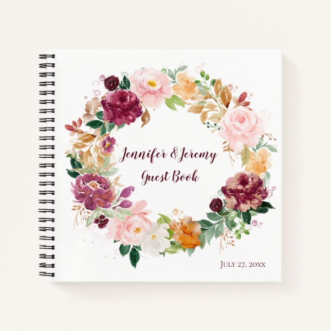 Burgundy Mauve Blush Rustic Floral Livre d'invités (Devant)