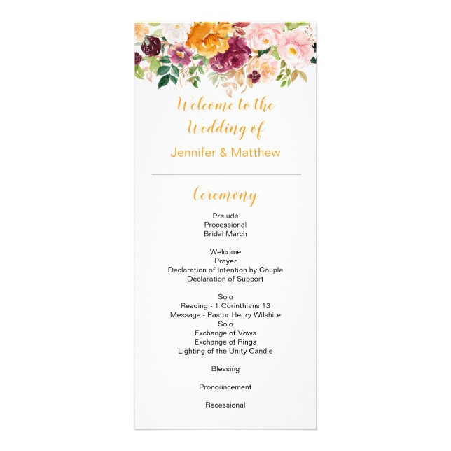 Burgundy Mauve Pink Saffron Wedding Program Werbekarte (Vorne)
