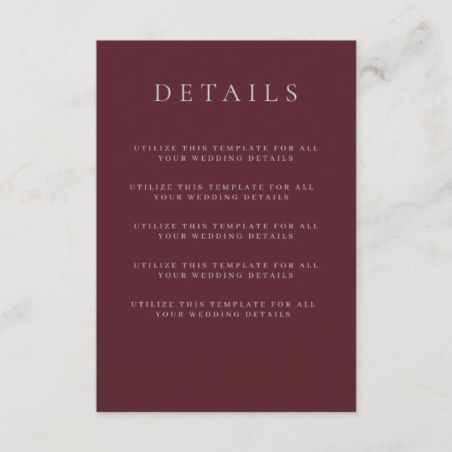 Burgundy Merlot Hochzeitskarte Begleitkarte (Vorderseite)
