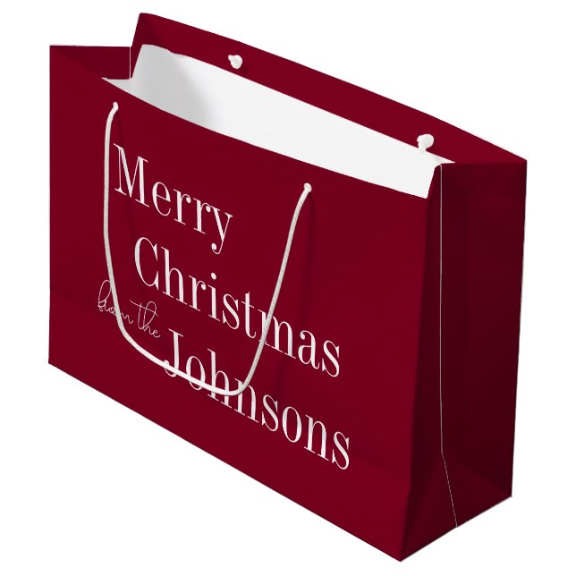 Burgundy Merry Christmas Große Geschenktüte (Vorderseite Schrägansicht)