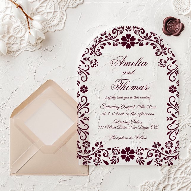 Burgundy Mexican Timeless Wedding  Acryleinladungen (Von Creator hochgeladen)