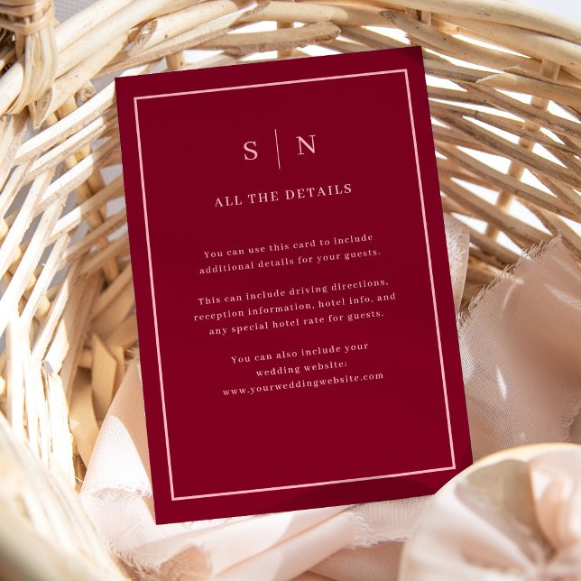 Burgundy Minimal and Chic | Wedding Guest Details Begleitkarte (Von Creator hochgeladen)