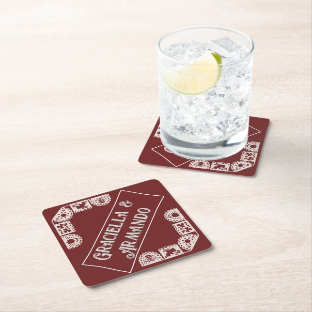 Burgundy Minimalist Paper Wedding Coasters Rechteckiger Pappuntersetzer (Vor Ort)