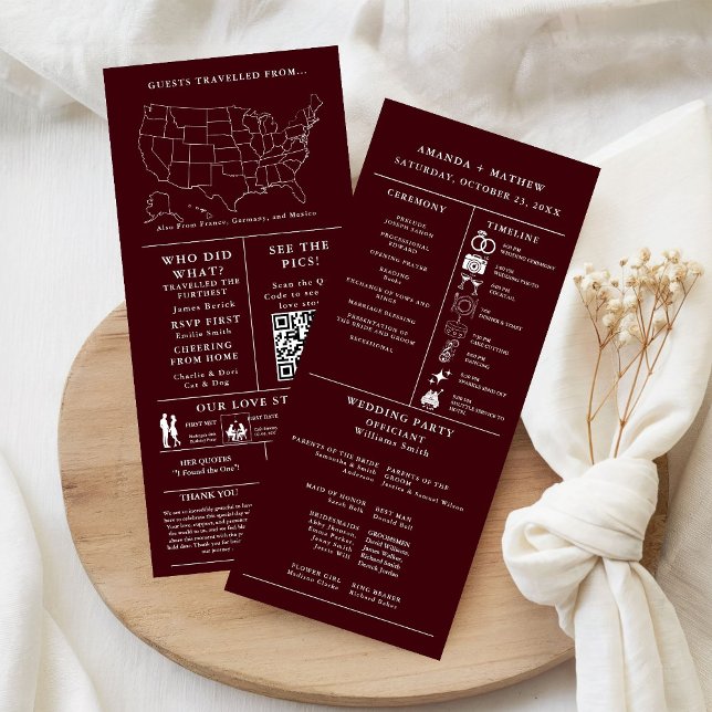 Burgundy Minimalist Wedding Infographic Program (Von Creator hochgeladen)