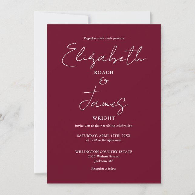 Burgundy Minimalistisch Elegant QR Code Wedding Einladung (Vorderseite)