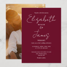 Burgundy Minimalistisch Script Foto Wedding