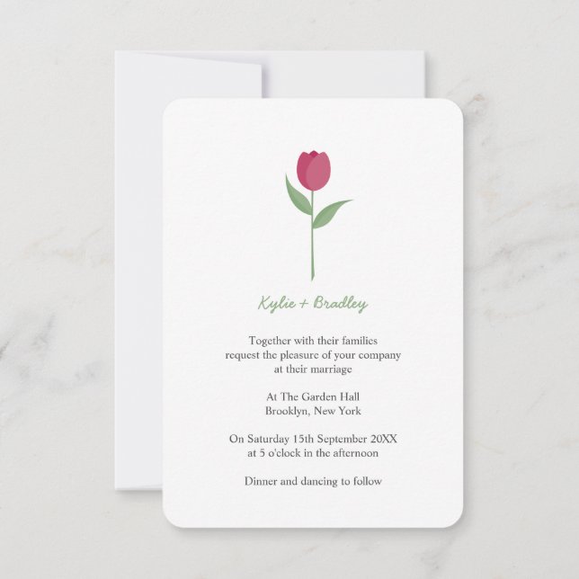 Burgundy Minimalistisch Tulip Einladung (Rückseite)