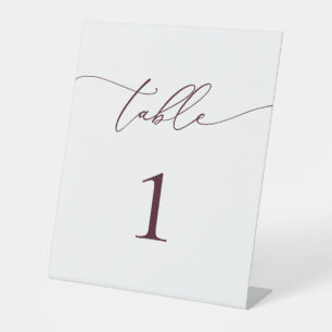 Burgundy Minimalistisch Wedding Tischnummer Sockelschild