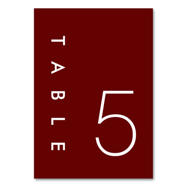 Burgundy Minimalistisch Wedding Tischnummern Card (Vorderseite)