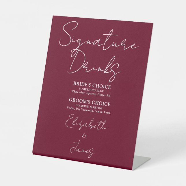 Burgundy Minimalistische Skriptsignaturgetränke Sockelschild (Vorderseite)