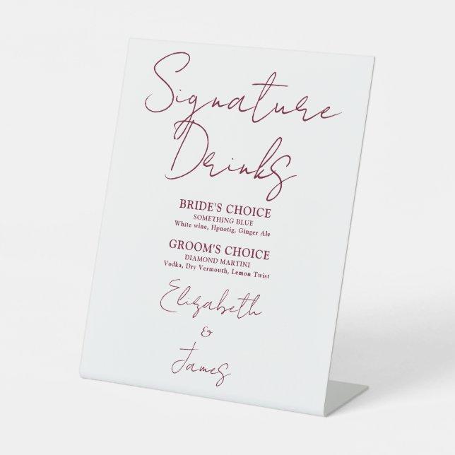 Burgundy Minimalistische Skriptsignaturgetränke Sockelschild (Vorderseite)