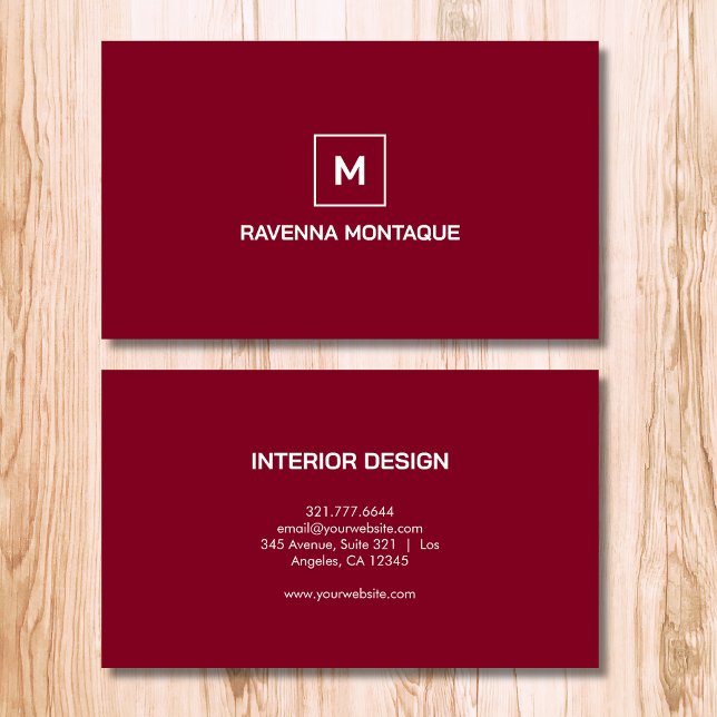 Burgundy Modern Elegant Simple Monogram Name Visitenkarte (Von Creator hochgeladen)
