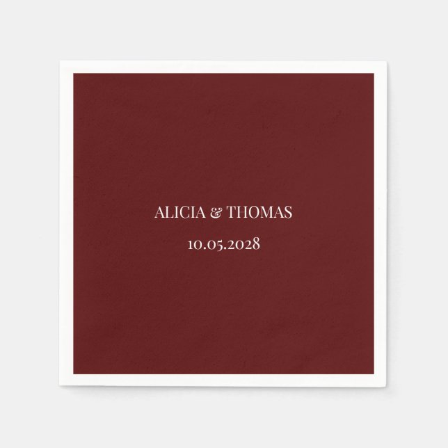 Burgundy Modern Initials Minimalist Wedding  Serviette (Vorderseite)