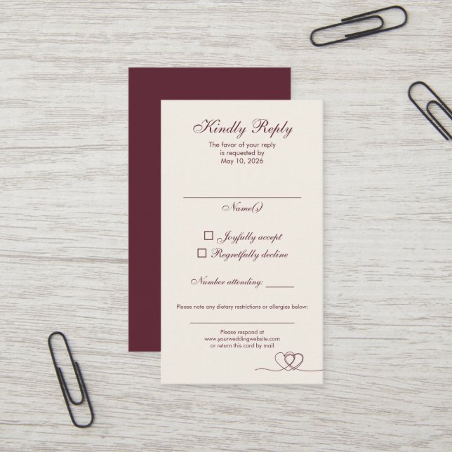 Burgundy Modern Mix and Match Wedding RSVP Card Visitenkarte (Vorderseite/Rückseite Beispiel)