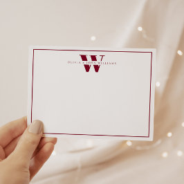 Burgundy Modern Monogram Couple Stationy Mitteilungskarte
