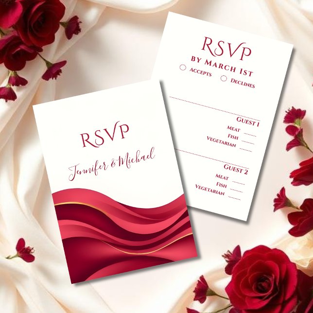 Burgundy Modern Wedding  RSVP Karte (Burgundy Wedding  RSVP Card with Meal Options)