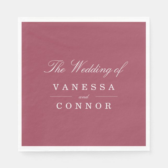Burgundy Monogram Bezeichnungen Hochzeit Serviette (Vorderseite)