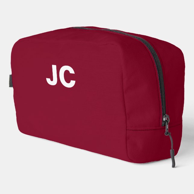 Burgundy Monogram Minimal Moderne Reise Waschbeutel (Rechte Ecke)