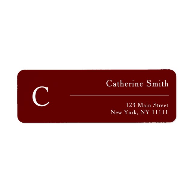 Burgundy Monogram Modern Return Address Label (Vorne)