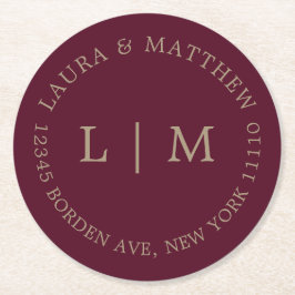 Burgundy Monogram Wedding Runder Pappuntersetzer