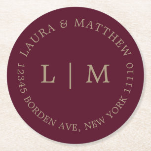 Burgundy Monogram Wedding Runder Pappuntersetzer