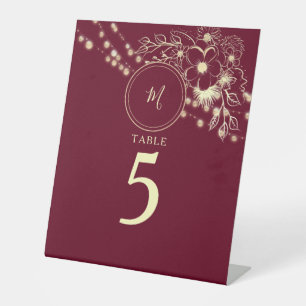 Burgundy Monogram Wedding Tischnummer Sockelschild
