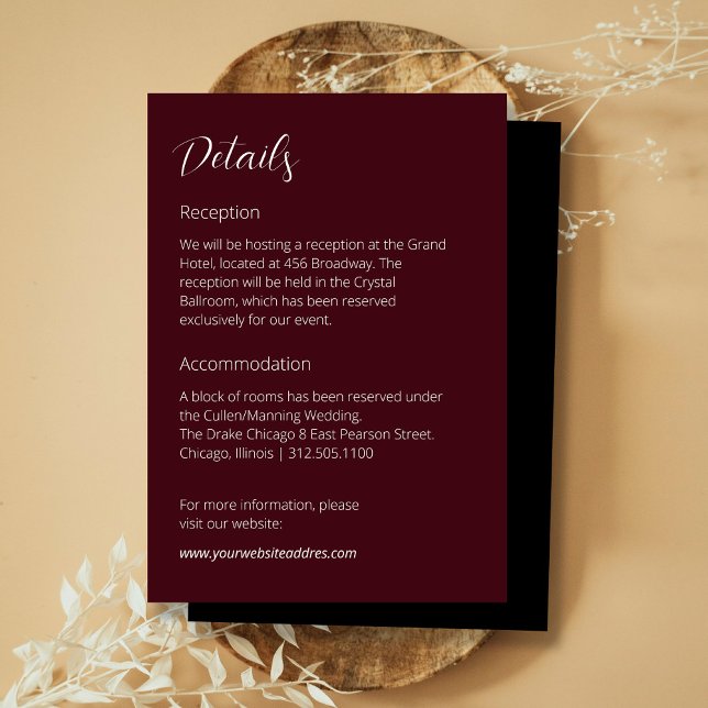 Burgundy Moody Dark Wedding info Begleitkarte (Von Creator hochgeladen)