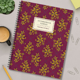 Burgundy Moody Floral Boho Chic Student Custom Notizbuch