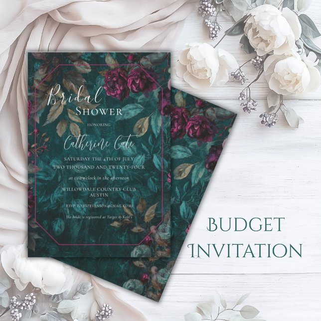 Burgundy Moody Peonies Floral Brautparty Einladung (Von Creator hochgeladen)