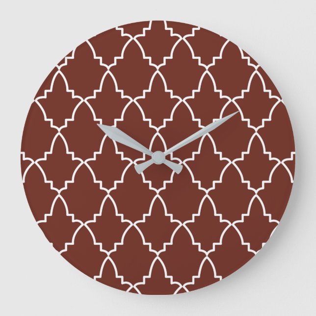 Burgundy Moroccan Lattice Pattern  Große Wanduhr (Vorderseite)