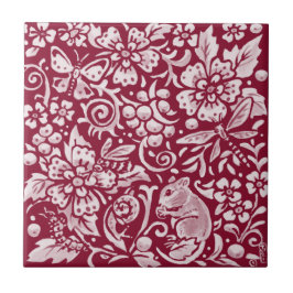 Burgundy Mouse Maroon Woodland Tier Verziert Fliese