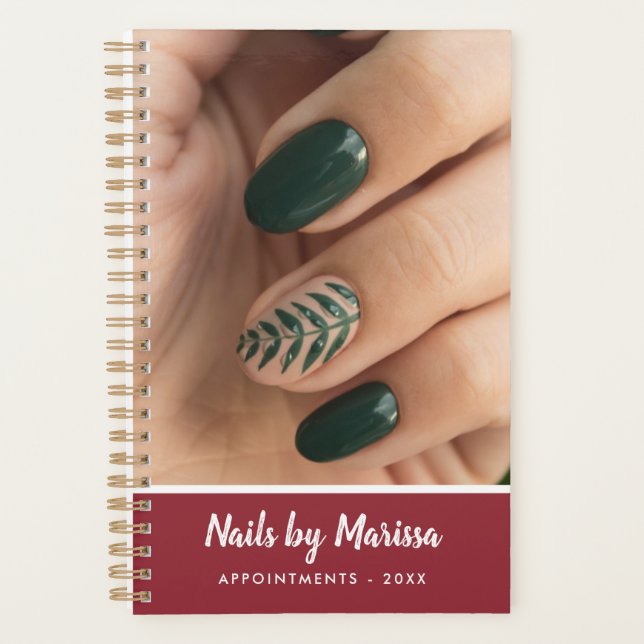 Burgundy Nail Technician Foto Ernennung Planer (Vorderseite)