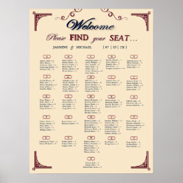 Burgundy Navy and Ivory Chic Wedding Seating Chart Poster