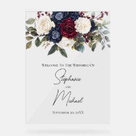 Burgundy Navy Blauer Flora Elegante Hochzeit Acrylschild