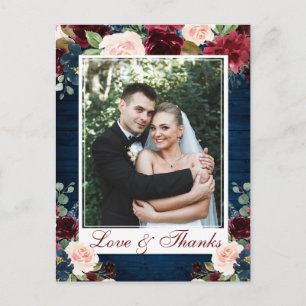Burgundy Navy Blue Blush Wedding Foto Vielen Dank Postkarte