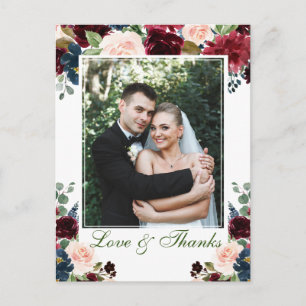 Burgundy Navy Blue Blush Wedding Foto Vielen Dank Postkarte