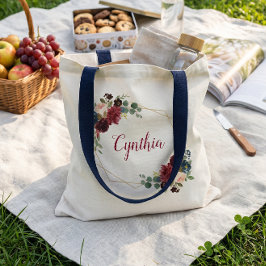 Burgundy Navy Blue Floral Classy Geometric Frame Tragetasche