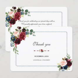 Burgundy Navy Blue Floral Frame Wedding Vielen Dan Einladung
